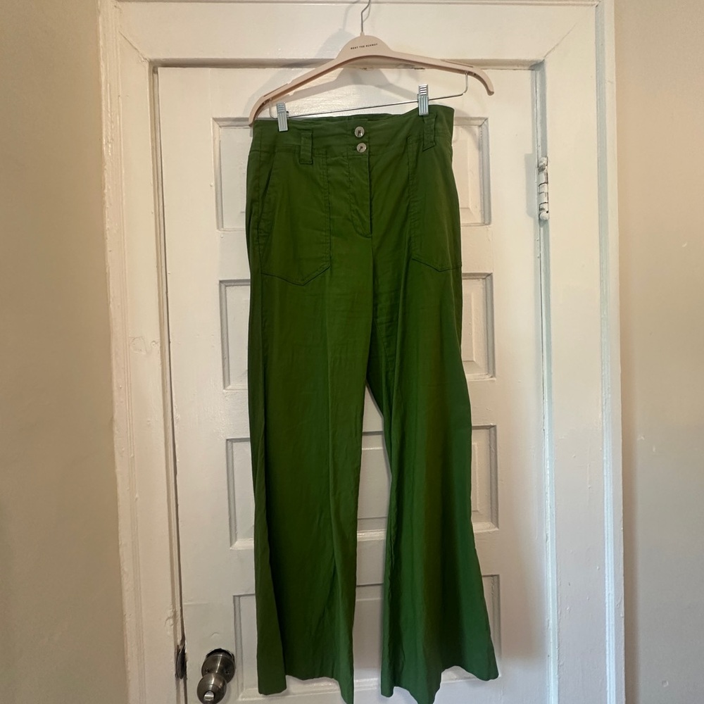 Maeve Green Wide-Leg Linen Trousers
